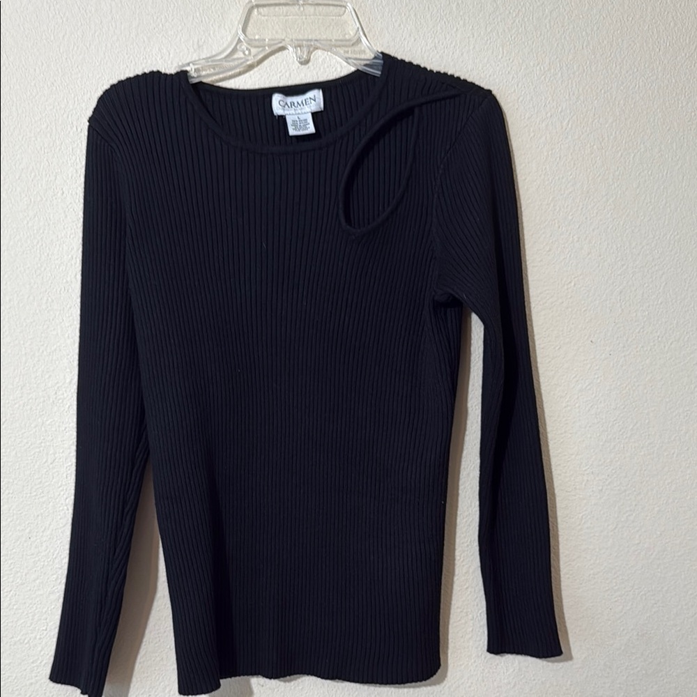 Carmen Marc valvo black ribbed sweater